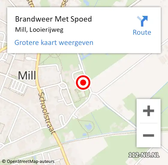 Locatie op kaart van de 112 melding: Brandweer Met Spoed Naar Mill, Looierijweg op 6 april 2023 18:12