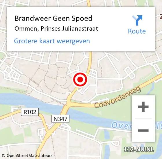 Locatie op kaart van de 112 melding: Brandweer Geen Spoed Naar Ommen, Prinses Julianastraat op 6 april 2023 18:13