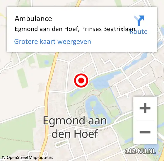 Locatie op kaart van de 112 melding: Ambulance Egmond aan den Hoef, Prinses Beatrixlaan op 6 april 2023 18:17