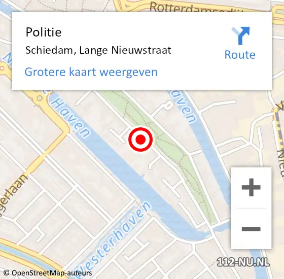 Locatie op kaart van de 112 melding: Politie Schiedam, Lange Nieuwstraat op 6 april 2023 18:18