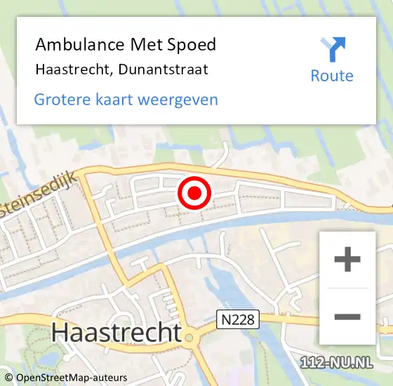 Locatie op kaart van de 112 melding: Ambulance Met Spoed Naar Haastrecht, Dunantstraat op 6 april 2023 18:27