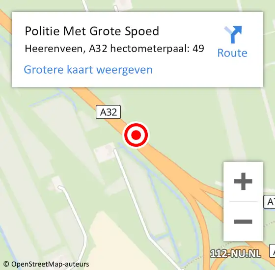 Locatie op kaart van de 112 melding: Politie Met Grote Spoed Naar Heerenveen, A32 hectometerpaal: 49 op 6 april 2023 18:32