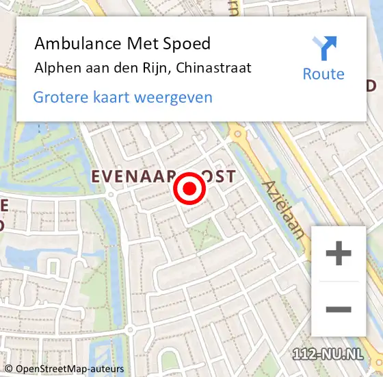 Locatie op kaart van de 112 melding: Ambulance Met Spoed Naar Alphen aan den Rijn, Chinastraat op 6 april 2023 18:39