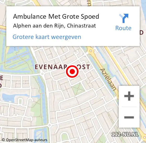 Locatie op kaart van de 112 melding: Ambulance Met Grote Spoed Naar Alphen aan den Rijn, Chinastraat op 6 april 2023 18:43