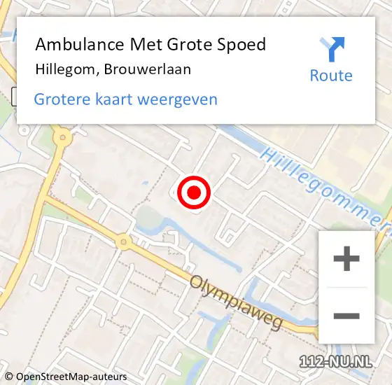 Locatie op kaart van de 112 melding: Ambulance Met Grote Spoed Naar Hillegom, Brouwerlaan op 6 april 2023 19:14