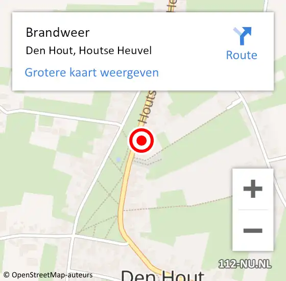 Locatie op kaart van de 112 melding: Brandweer Den Hout, Houtse Heuvel op 6 april 2023 19:51