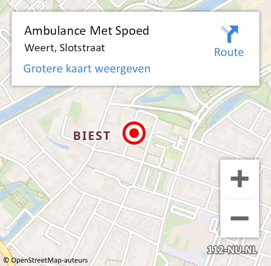 Locatie op kaart van de 112 melding: Ambulance Met Spoed Naar Weert, Slotstraat op 6 april 2023 20:15