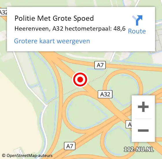 Locatie op kaart van de 112 melding: Politie Met Grote Spoed Naar Heerenveen, A32 hectometerpaal: 48,6 op 6 april 2023 20:51