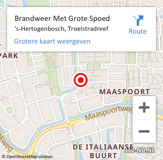 Locatie op kaart van de 112 melding: Brandweer Met Grote Spoed Naar 's-Hertogenbosch, Troelstradreef op 6 april 2023 21:10