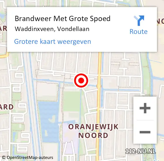 Locatie op kaart van de 112 melding: Brandweer Met Grote Spoed Naar Waddinxveen, Vondellaan op 6 april 2023 22:54