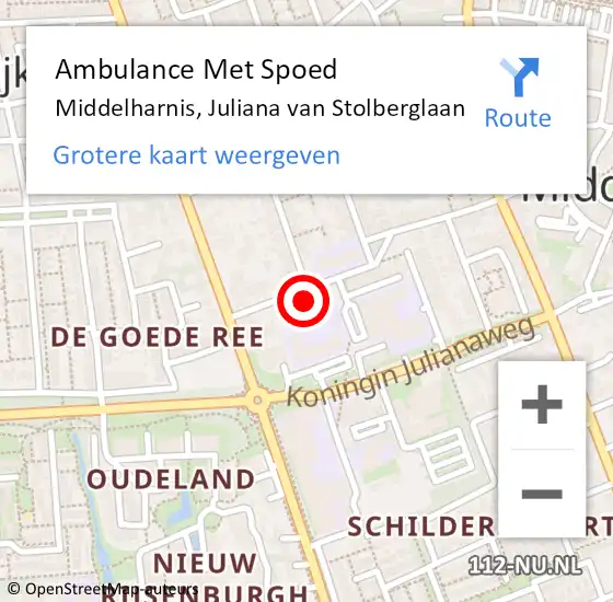 Locatie op kaart van de 112 melding: Ambulance Met Spoed Naar Middelharnis, Juliana van Stolberglaan op 6 april 2023 22:59