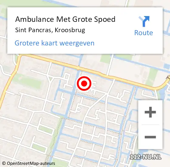 Locatie op kaart van de 112 melding: Ambulance Met Grote Spoed Naar Sint Pancras, Kroosbrug op 6 april 2023 23:05