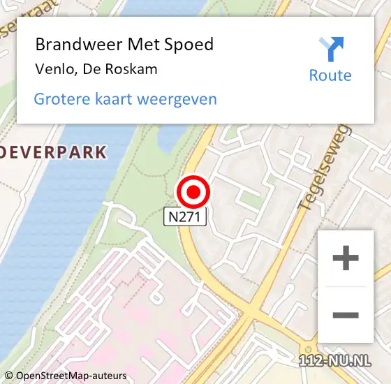 Locatie op kaart van de 112 melding: Brandweer Met Spoed Naar Venlo, De Roskam op 7 april 2023 00:12