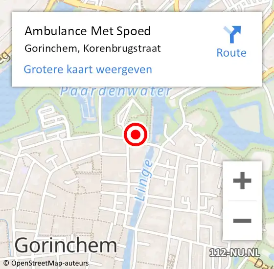 Locatie op kaart van de 112 melding: Ambulance Met Spoed Naar Gorinchem, Korenbrugstraat op 7 april 2023 01:08