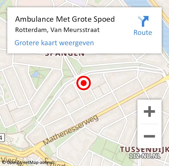 Locatie op kaart van de 112 melding: Ambulance Met Grote Spoed Naar Rotterdam, Van Meursstraat op 7 april 2023 06:15