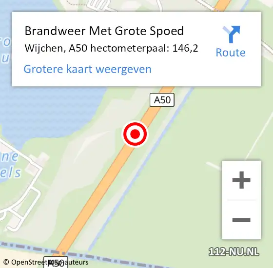 Locatie op kaart van de 112 melding: Brandweer Met Grote Spoed Naar Wijchen, A50 hectometerpaal: 146,2 op 7 april 2023 07:09