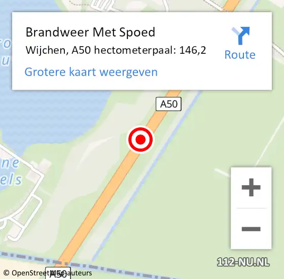Locatie op kaart van de 112 melding: Brandweer Met Spoed Naar Wijchen, A50 hectometerpaal: 146,2 op 7 april 2023 07:11
