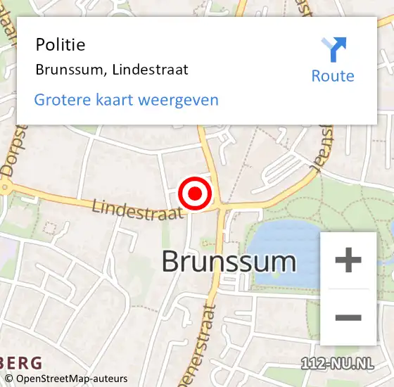 Locatie op kaart van de 112 melding: Politie Brunssum, Lindestraat op 7 april 2023 07:40