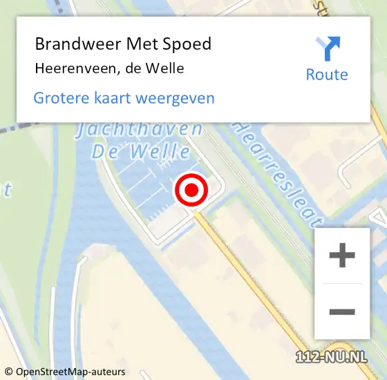 Locatie op kaart van de 112 melding: Brandweer Met Spoed Naar Heerenveen, de Welle op 7 april 2023 08:14