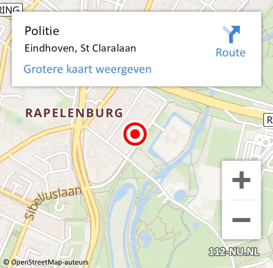 Locatie op kaart van de 112 melding: Politie Eindhoven, St Claralaan op 7 april 2023 08:20