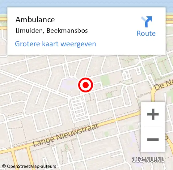 Locatie op kaart van de 112 melding: Ambulance IJmuiden, Beekmansbos op 7 april 2023 09:19