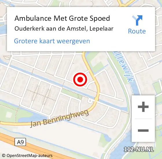 Locatie op kaart van de 112 melding: Ambulance Met Grote Spoed Naar Ouderkerk aan de Amstel, Lepelaar op 7 april 2023 09:49