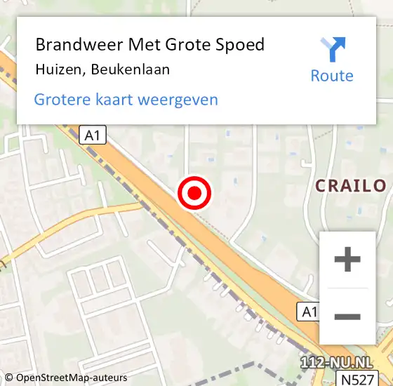 Locatie op kaart van de 112 melding: Brandweer Met Grote Spoed Naar Huizen, Beukenlaan op 7 april 2023 09:53