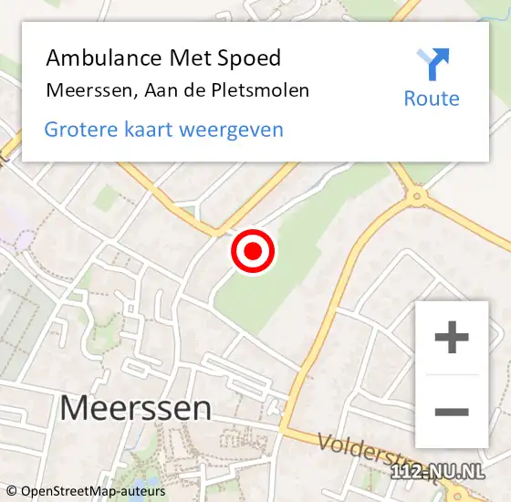 Locatie op kaart van de 112 melding: Ambulance Met Spoed Naar Meerssen, Aan de Pletsmolen op 7 april 2023 10:18