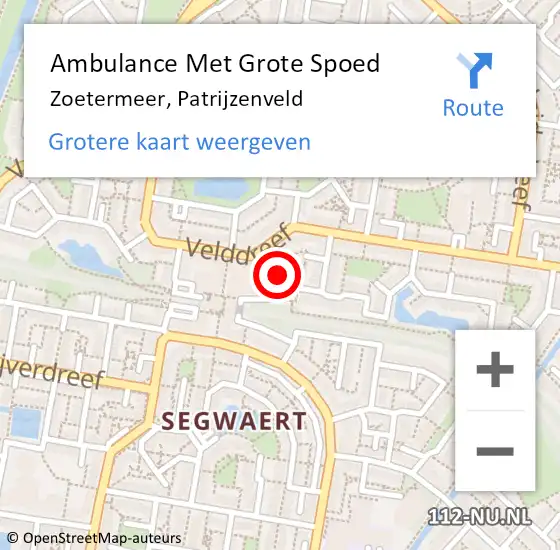 Locatie op kaart van de 112 melding: Ambulance Met Grote Spoed Naar Zoetermeer, Patrijzenveld op 7 april 2023 10:37