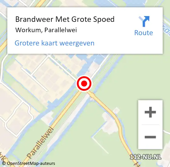 Locatie op kaart van de 112 melding: Brandweer Met Grote Spoed Naar Workum, Parallelwei op 7 april 2023 10:38