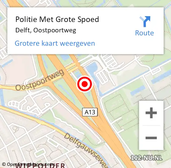 Locatie op kaart van de 112 melding: Politie Met Grote Spoed Naar Delft, Oostpoortweg op 7 april 2023 10:55