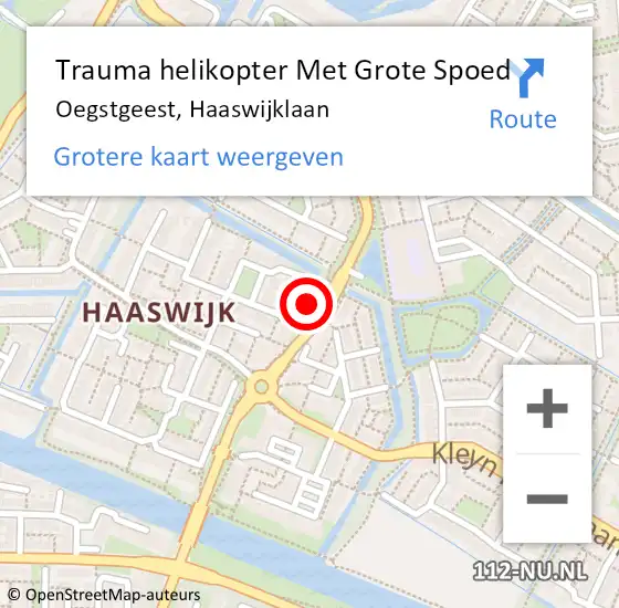 Locatie op kaart van de 112 melding: Trauma helikopter Met Grote Spoed Naar Oegstgeest, Haaswijklaan op 7 april 2023 11:28