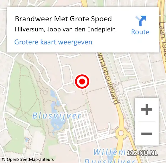 Locatie op kaart van de 112 melding: Brandweer Met Grote Spoed Naar Hilversum, Joop van den Endeplein op 7 april 2023 11:38