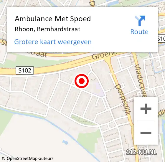 Locatie op kaart van de 112 melding: Ambulance Met Spoed Naar Rhoon, Bernhardstraat op 7 april 2023 12:02