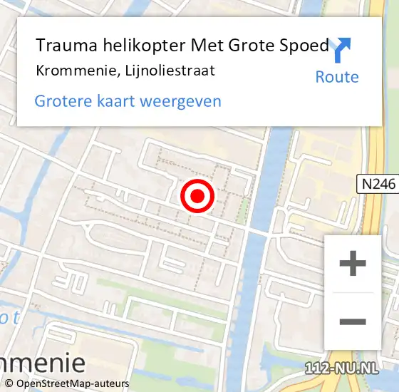 Locatie op kaart van de 112 melding: Trauma helikopter Met Grote Spoed Naar Krommenie, Lijnoliestraat op 7 april 2023 12:22