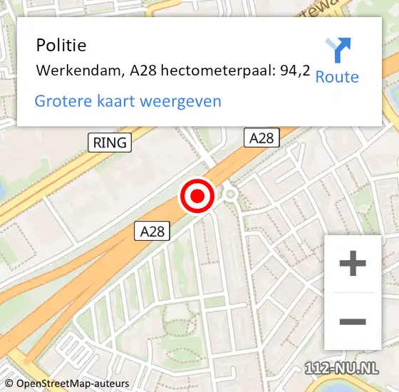 Locatie op kaart van de 112 melding: Politie Zwolle, A28 hectometerpaal: 94,2 op 7 april 2023 12:25