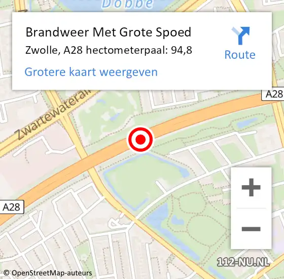 Locatie op kaart van de 112 melding: Brandweer Met Grote Spoed Naar Zwolle, A28 hectometerpaal: 94,8 op 7 april 2023 12:25