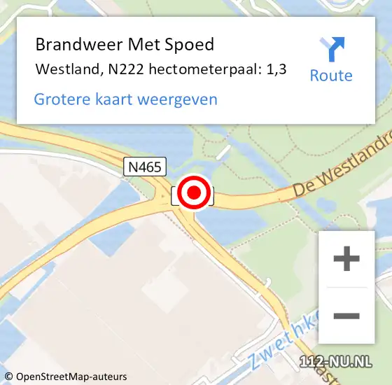 Locatie op kaart van de 112 melding: Brandweer Met Spoed Naar Westland, N222 hectometerpaal: 1,3 op 7 april 2023 12:25