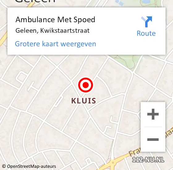 Locatie op kaart van de 112 melding: Ambulance Met Spoed Naar Geleen, Kwikstaartstraat op 21 augustus 2014 14:37