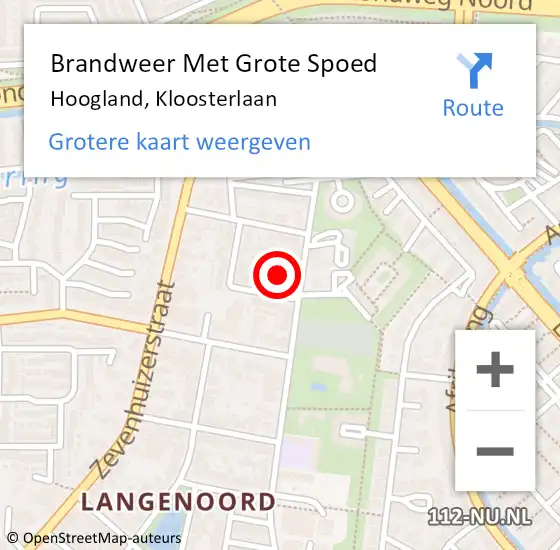 Locatie op kaart van de 112 melding: Brandweer Met Grote Spoed Naar Hoogland, Kloosterlaan op 7 april 2023 13:01