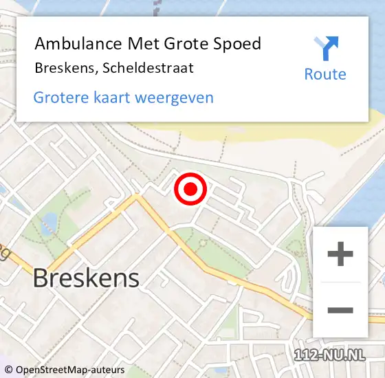 Locatie op kaart van de 112 melding: Ambulance Met Grote Spoed Naar Breskens, Scheldestraat op 21 augustus 2014 14:43