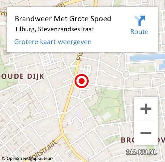 Locatie op kaart van de 112 melding: Brandweer Met Grote Spoed Naar Tilburg, Stevenzandsestraat op 7 april 2023 14:03