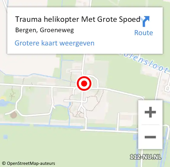 Locatie op kaart van de 112 melding: Trauma helikopter Met Grote Spoed Naar Bergen, Groeneweg op 7 april 2023 14:43