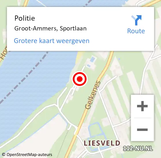 Locatie op kaart van de 112 melding: Politie Groot-Ammers, Sportlaan op 7 april 2023 14:57
