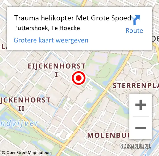 Locatie op kaart van de 112 melding: Trauma helikopter Met Grote Spoed Naar Puttershoek, Te Hoecke op 7 april 2023 15:05