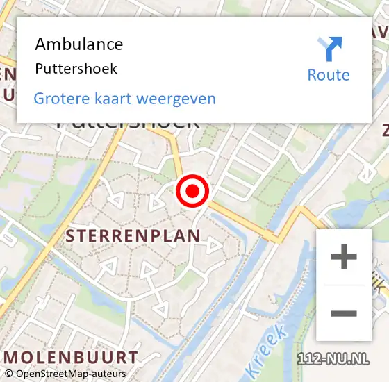 Locatie op kaart van de 112 melding: Ambulance Puttershoek op 21 augustus 2014 14:53