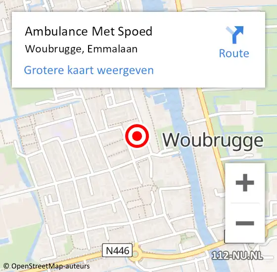 Locatie op kaart van de 112 melding: Ambulance Met Spoed Naar Woubrugge, Emmalaan op 7 april 2023 15:40