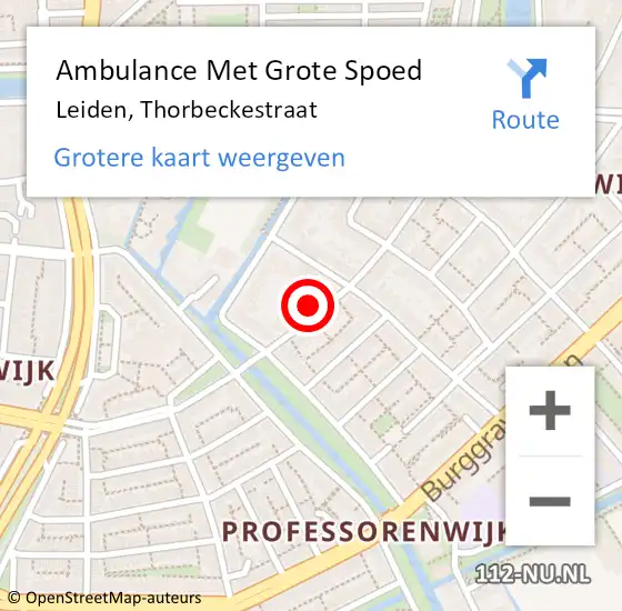 Locatie op kaart van de 112 melding: Ambulance Met Grote Spoed Naar Leiden, Thorbeckestraat op 7 april 2023 15:55