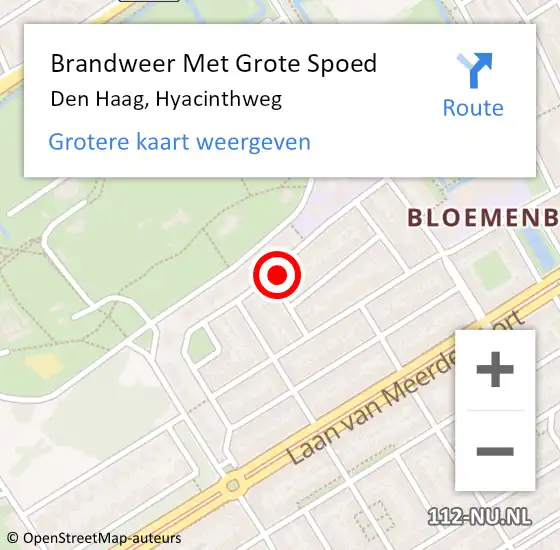 Locatie op kaart van de 112 melding: Brandweer Met Grote Spoed Naar Den Haag, Hyacinthweg op 7 april 2023 16:49