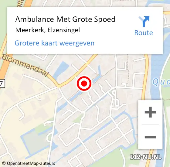 Locatie op kaart van de 112 melding: Ambulance Met Grote Spoed Naar Meerkerk, Elzensingel op 7 april 2023 17:00